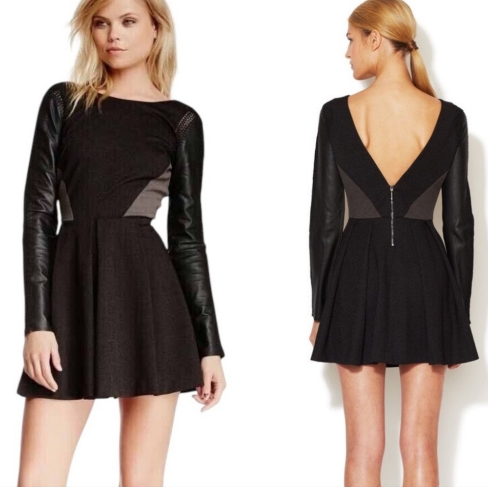 Stella & Jamie Rio Leather Sleeve Mix Media Dress In Black